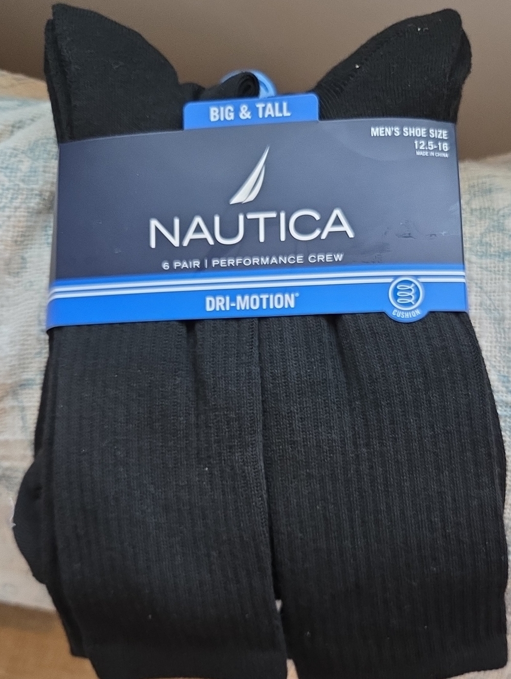 Brand new Nautica Men's Black Performance Crew Socks - 6 Pair (Big & Tall)